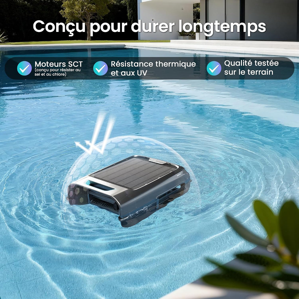 Aiper EcoSurfer S2 flottant à la surface d'une piscine