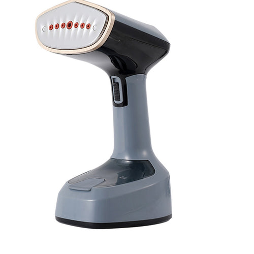 Défroisseur vapeur portable gris posé sur son socle
